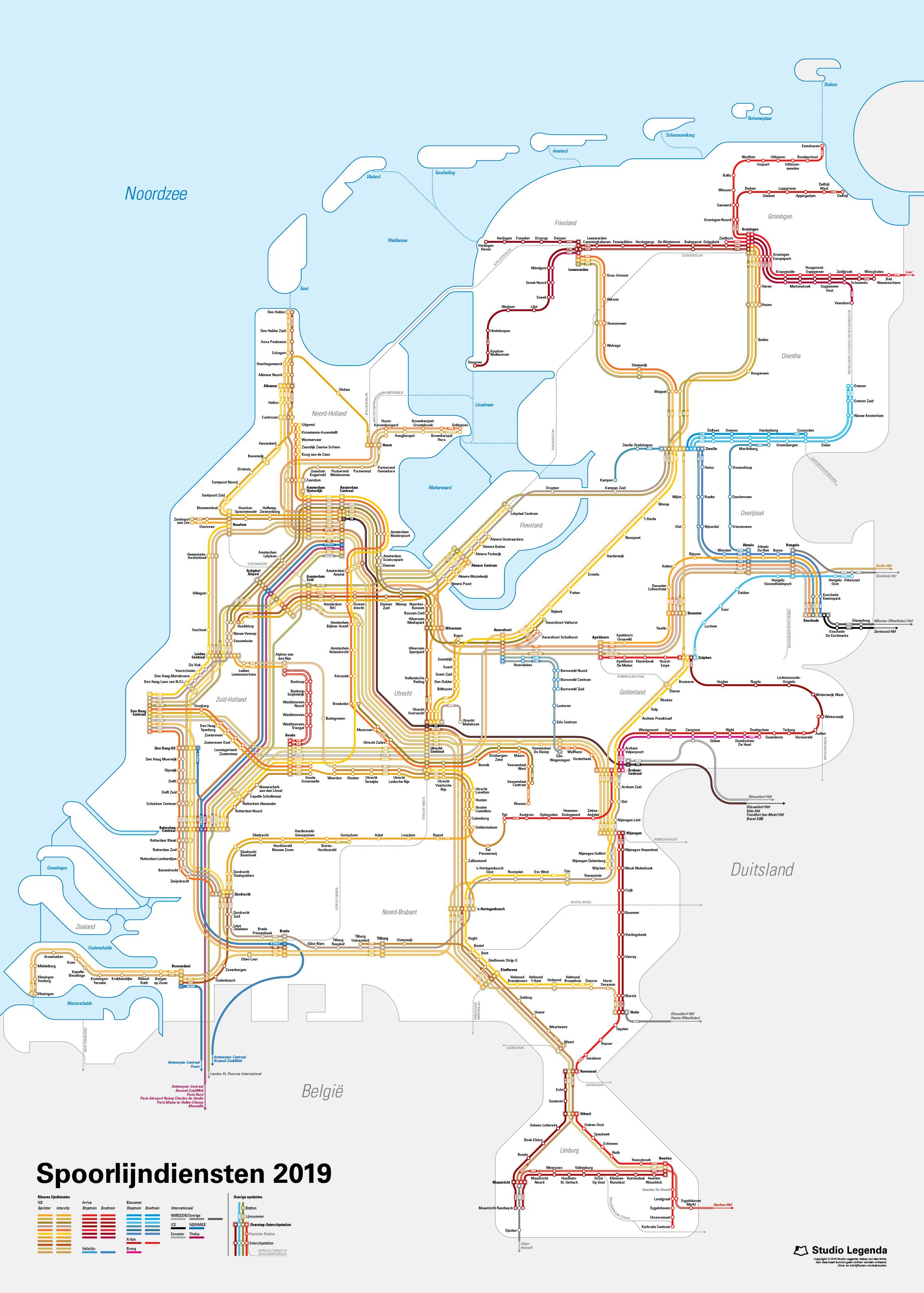 Map of Netherlands trains rail lines and high speed train of Netherlands