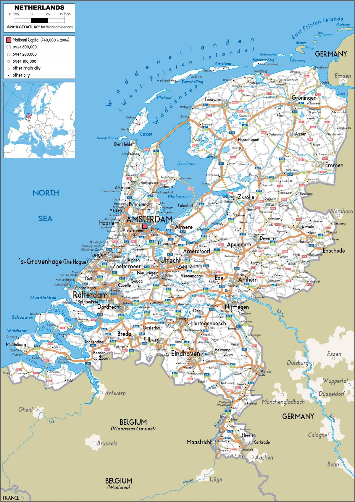 Driving map of Netherlands