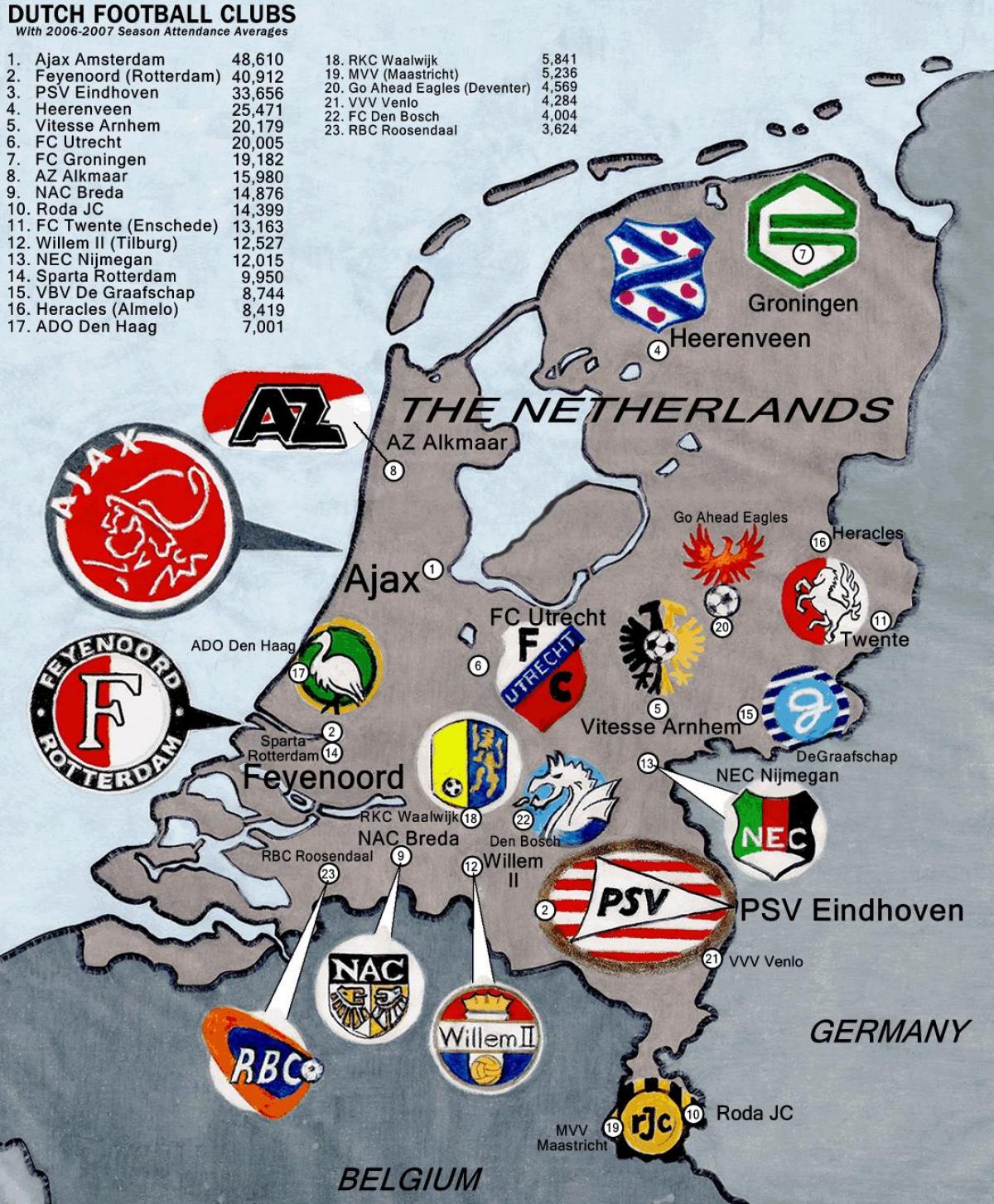stadiums map of Netherlands